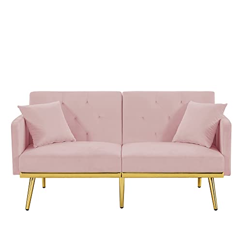 Veeki? Modern Loveseat Sofas For Living Room,Convertible Sleeper Sofa Bed With Armrest, Adjustable Split-Backrest,Futon Sofa Bed Couch For Small Spaces,Bedroom,Apartment, Dorm & Office(Pink) #TOP7
