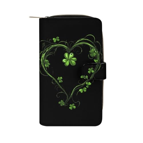 Shamrock Irish St Patricks Day Long Wallet PU Leather Credit Card Holder Durable Zippered Purse Clutch Wallet