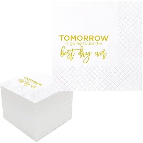 Geloar Rehearsal Dinner Cocktail Napkins, 100 Pack Tomorrow Is Going To Be The Best Day Ever Disposable Paper Napkins for Rehearsal Dinner Wedding Bridal Shower Engagement Bachelor| 2-Ply, 5x5 Inches Cover