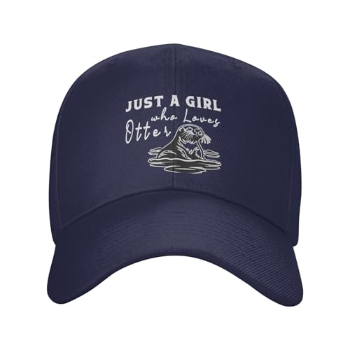 Just A Girl Who Loves Sea Otter Fashionable Casquette Hat Breathable Adjustable Strap for Comfort Style Navy Blue2