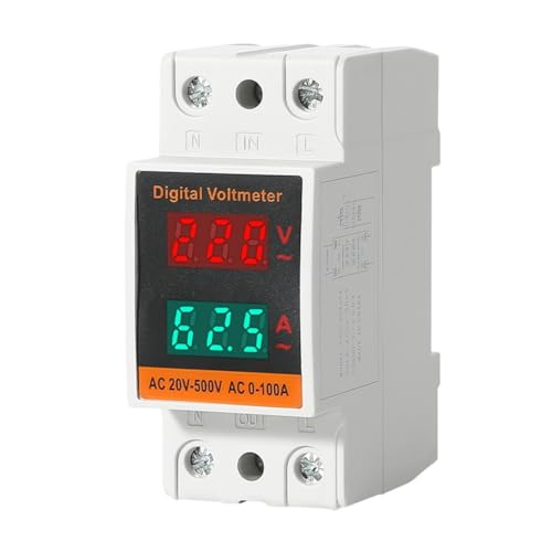 UTTASU Contador de corriente de riel DIN con pantalla doble, CA 50-500 V 0-100 A, medición de voltaje precisa, fácil instalación sin tornillos para el hogar, oficina y hotel