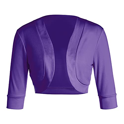 Loalirando Boléro Femme Classique à Manches 1/2 Gilet Ouvert Devant Couleur Uni, Violet, XXL