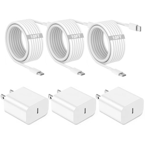 Image of iPhone Charger Fast Charging,3Pack 10FT Long USB C to USB C Charger Cable Cord with 20W USB C Wall Charging Block Power Adapter for Apple iPhone 17 Pro Max /Air /17e /16Plus /15,iPad Pro /Mini /Air