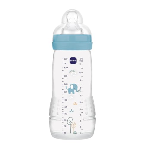 MAM Easy Active 6 mois et plus Couleur Océan (330 ml) – avec tétine en silicone débit X vitesse ultra-rapide – pour bébé avec fermeture hermétique