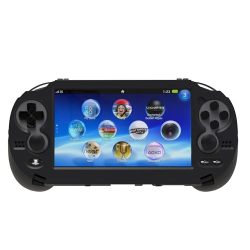 Image of Hand Grip Handle for psv1000 ps vita, Protective Case, L2r2 is Used to Click on The Back of The PSV.Gift of Raised Button Stickers, Tempered Film, Joystick Cap. (Skin Like Coating Black)