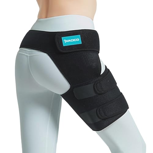 Piacico Hip Brace for Men & Women - Sciatica Pain Relief Devices, Adjustable Compression Support Wrap for Thigh Injury, Groin, Hamstring, Joints, Hip Pain, Improved Mobility & Recovery (Black Right)