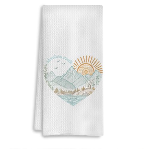 COWEB Adventure Awaits Camping Kitchen Towels, Camper Hand Towels Gifts,