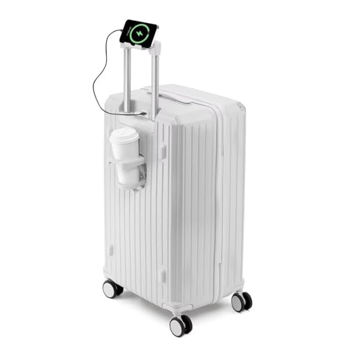 [G-AVERIL] スーツケース 機内持ち込み キャリーケース USBポート付き キャリーバッグ カップホルダー付き TSAローク搭載 充電機能 大型 静音 ダブルキャスター 耐衝撃 360度回転 軽量 修学 泊まる 旅行 出張 (Sサイズ/43L/機内持込, ホワイト)のサムネイル