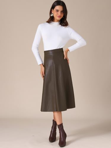 Allegra K Women's Faux PU Leather Skirt High Waist Party A Line Midi Skirts2