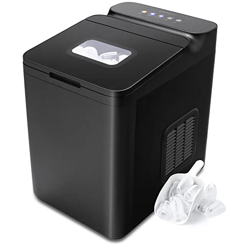 COSTWAY Machine à Glaçons 15 kg en 24h, Glaçons Automatiques Rapide Prêt en 6 Min, Ice Maker avec Nettoyage Automatique Commande Tactile Couvercle en Verre 1,5 L, Blanc/Noir (noir)