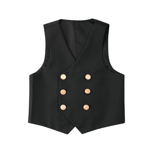Boy's Formal Suit Vests Solid Dress Waistcoat with Double-Breasted Gentlemen Blazer Vest