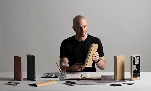Bang & Olufsen Beosound Emerge - Compact Slim Wireless Bookshelf and Home Speaker with Bluetooth, WiFi and Active Room Compensation - Gold Tone/Light Oak