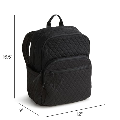 Image of Vera Bradley Women's Premium Cotton Large Bancroft Backpack - 15 inch Laptop & Trolley Sleeves - Classic Black, 28L