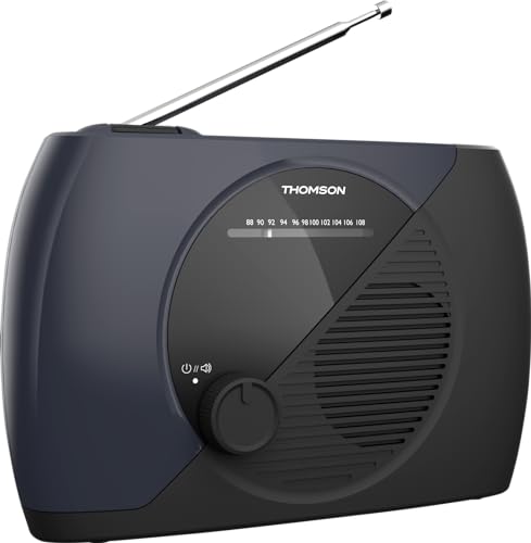 THOMSON Radio Portable FM, Tuner Analogique, Secteur ou Piles - Poste Compact pour Écoute En Tous Lieux, Couleur Bleu/Noir - RT350