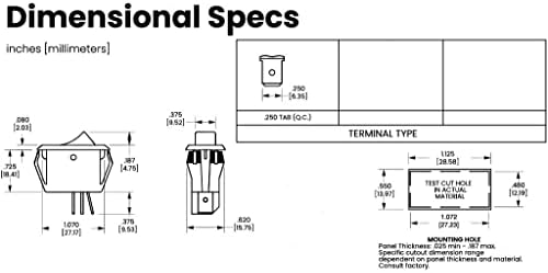 Carling Technologies Curvette Rocker Switch RA901-RB-B-0-N | SPST ON-None-Off | 10A 250VAC / 16A 125VAC | Pack of 2