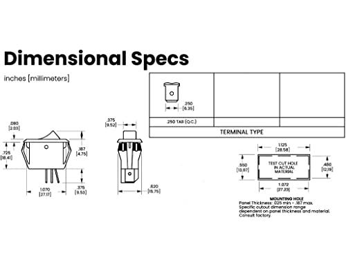 Carling Technologies Curvette Rocker Switch RA901-RB-B-0-N | SPST ON-None-Off | 10A 250VAC / 16A 125VAC | Pack of 2