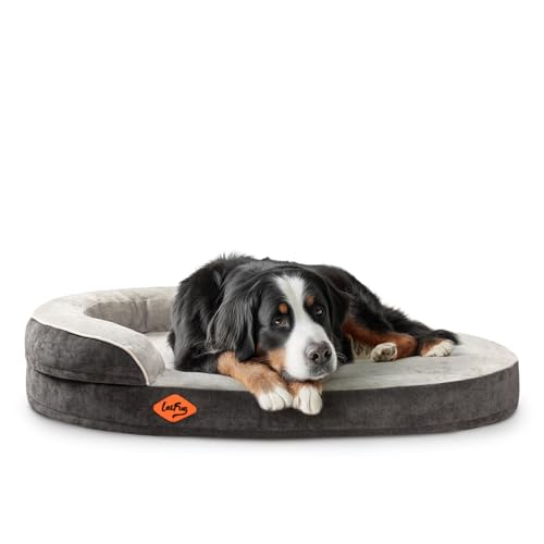 Laifug Memory Foam Oval Dog Bed (31x21x7Inches, Grey), Orthopedic Dog Bed for Dogs with Durable Waterproof Liner & Removable Washable Cover & Nonskid Bottom