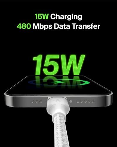 Belkin USB A to USB C 15W Braided Cable iPhone Charger Cord, 3.3 ft (Pack of 6)