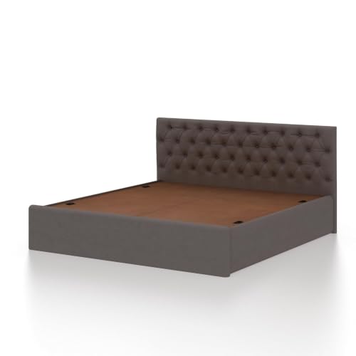 Image of Ganpati Arts Solid Sheesham Wood Upholstered Queen Size Bed with Box Storage and Tufted Headboard | Durable Wooden Double Bed Cot Palang for Bedroom, Hotels and Home Furniture (Grey-1 Year Warranty)