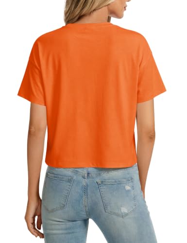 Image of SMENG Women's Crop Tops Cotton Loose Fit Tshirt Basic Short Sleeve Shirt