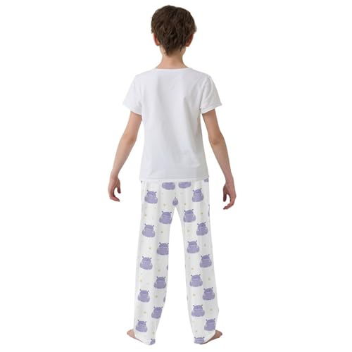 ZZXXB Hippo Stars Boys Long Pants Soft Trousers Elastic Waist Kids Lounge Bottoms with Pockets S-XL3