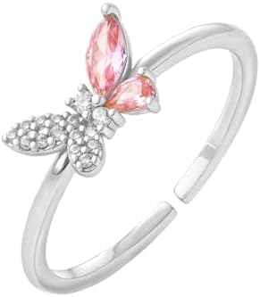 925 Sterling Silver Butterfly Promise Rings for Women, Opening Stackable Promise Ring for Women with 5A Cubic Zirconia Statement Engagement Rings Christmas Mother Birthday Gifts for Mom Girlfriend