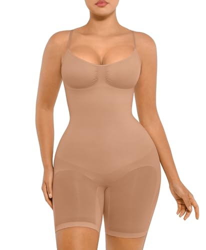 FeelinGirl Body Contenitivo Modellante Donna Bodysuit Snellente Intimo Smeless Shapewear Spallino Regolabile Marrone moka XS/S