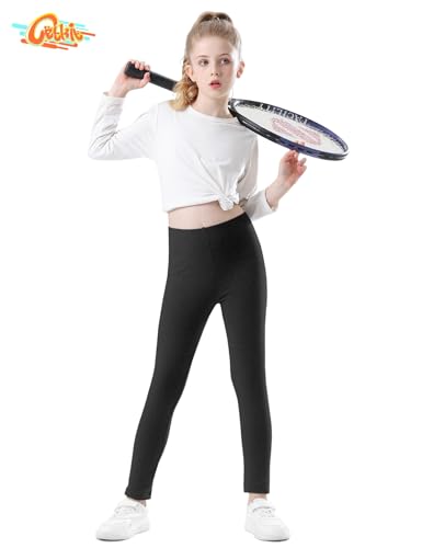 Girls Black Leggings - Comfortable Stretchy Soft Toddler Pants, Black, 12-14 Years2