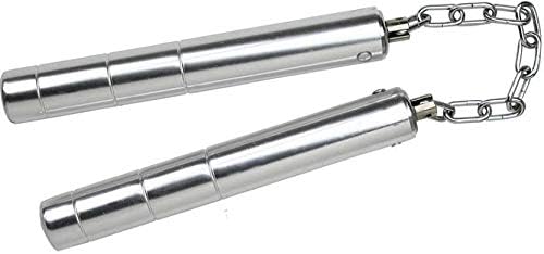 MPRT Portable Stainless Steel Telescopic nunchaku Portable Combat nunchaku Non-Slip Two-Part Stick Defense self-Defense Gymnastic Stick - 10 inch (Silver), White