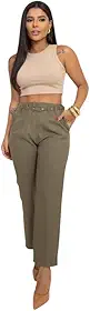 Calça Alfaiataria Feminina Com Cinto Fino Forrado R128
