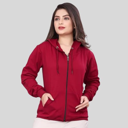 Image of More & More HOODMASTER Women's Fleece Hoodie Sweatshirt with Zip Pockets Full Sleeves Regular Fit Solid Pattern Hooded Neck and Standard Length | Comfortable Fleece Hoodie for Women
