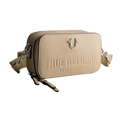 True Religion Camera Bag, Women's Mini Shoulder Handbag with Embossed Logo and Adjustable Shoulder Strap, Tan4