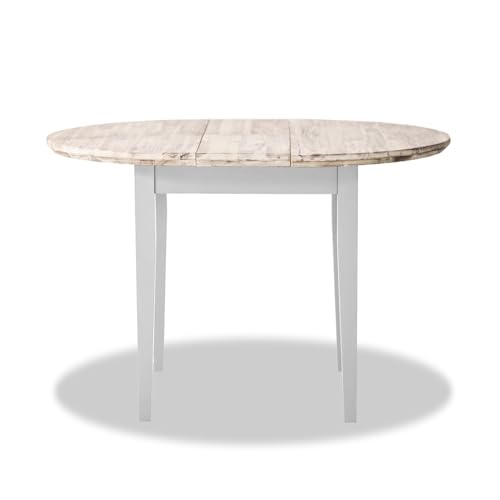 Statement Furniture Florence Round Extending Dining Table with Center Leaf | 92cm Diameter, 5 Colour Options | Wooden Kitchen Table with Acacia Wood Top (white) - Image 7