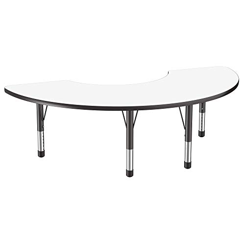 Image of FDP Dry-Erase Half Moon Activity School and Classroom Kids Table (36 x 72 inch), Chunky Toddler Legs for Collaborative Spaces, Adjustable Height 15-24 inches - Whiteboard Top and Black Edge