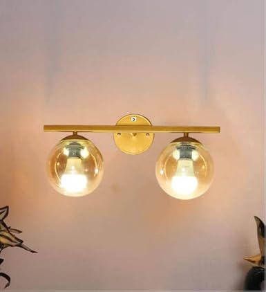 Carsten Metal and Glass Indoor/Outdoor Wall Light/Wall Lamp Lighting for Living Room-Double Globe with 180 Degree, Golden and Luster Glass,Corded Electric