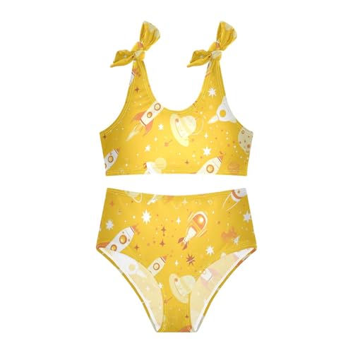 KLL Cartoon Space Pattern Rockets Girls 2 Piece Bikini Sets Quick-Dry Beach Swimsuit Bathing Suit3