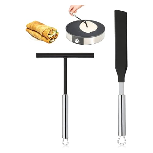 LightBeacon 2 Piezas Espátula de Acero Inoxidable para Crepes, Espátula para Tortitas, Esparcidor de Masa, Esparcidor de Crepes, Accesorios para Crepes, Utensilios Crepes, Juego de Crepes