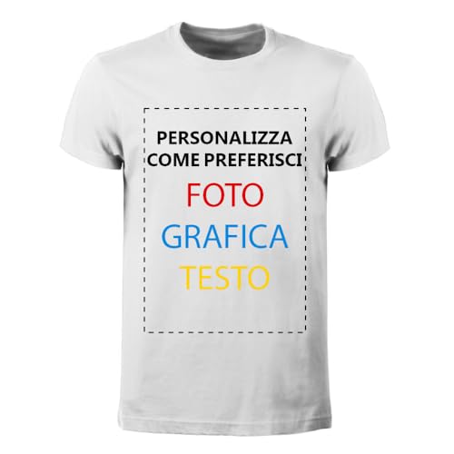 CHEMAGLIETTE! Maglietta Personalizzata Uomo - T-Shirt Personalizzabile Fronte Retro con Logo Foto e Scritte Bianco, L