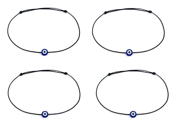 Image of Handmade Pooja EvilEye Black Chain Adjustable Nazar Anklets For Women Men Girls Boys Pack Of 2 evil eye thread, nazar anklet, thread anklet, najariya women anklet