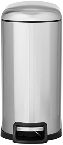 Amazon Basics Smudge Resistant Small Rectangular Trash Can With Soft-Close Foot Pedal For Narrow Spaces, 10 Liter/2.6 Gallon, Brushed Stainless Steel #TOP1