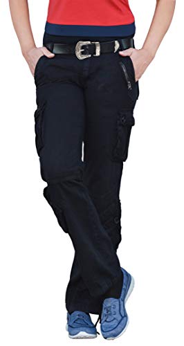 SKYLINEWEARS Women's Combat Cargo Tactical Work Trousers Wild 8 Pocket Casual Army Military Pant Black S