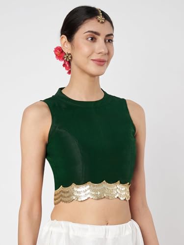 Image of studio rasa Women's Dupion Sequin Embellished Crop Top for Wedding Festive