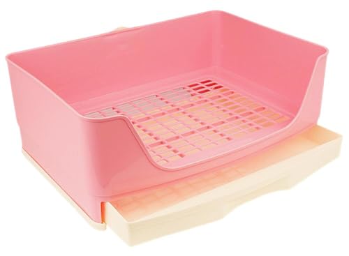 RonZini ペットトイレ ウサギのトイレ ウサギトイレトレー ウサギの引き出しトイレ 犬トイレ 猫トイレ 飛び散り防止 滑り止め付き ウサギ 犬 猫用 お掃除簡単 抗菌 ふち漏れ防止 大きなウサギ 中小型ペット ペット用トイレ 屋内 屋外 (ピンク)