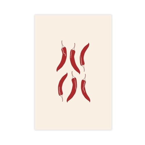 Tableau poivron rouge minimaliste sur toile haut de gamme 61x91cm