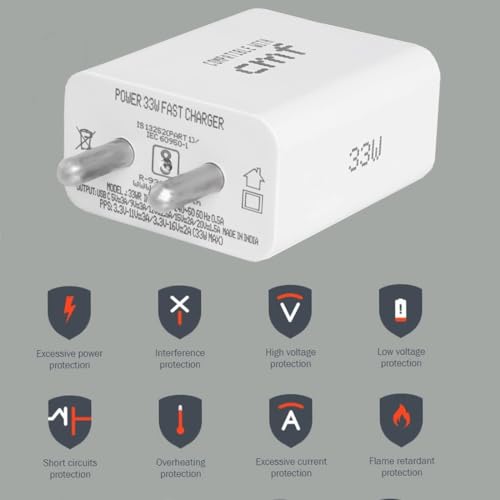 Image of 33W Type C Adapter Charger & Cable Compatible Compatible with C M F Phone 1 /Nothing Phone 2a /2a Plus /2 /Samsung M05 /M35 /M15 /F15 /A15 /Buds and Other USB-C Devices
