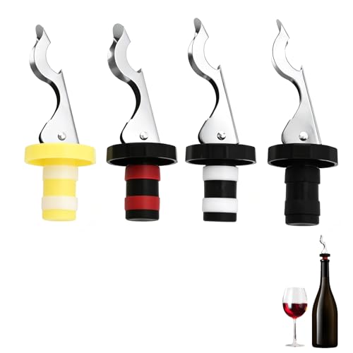 Larebidtex Set de 4 Bouchons de Bouteille Réutilisables en Acier Inoxydable - Hermétiques pour Vin, Bière, Champagne - Préserve la Fraîcheur des Boissons