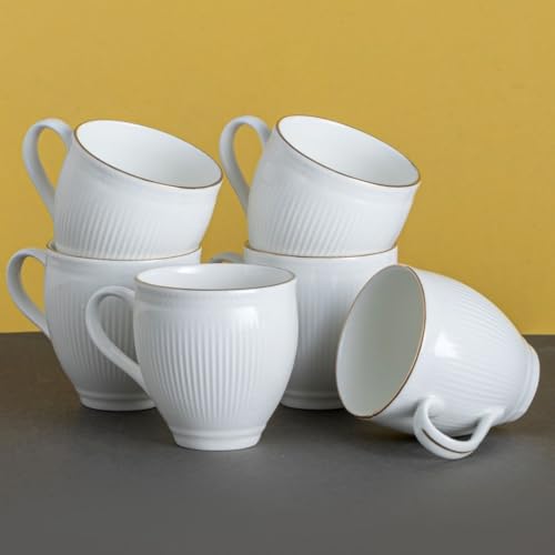 Image of Clay Craft Fine Ceramic Tea & Coffee Cups Set with Gold Detailing| 170 Ml Elegant Designer Cups for Home & Gifting | Premium Finish| Classic Pattern| Comfortable Handle