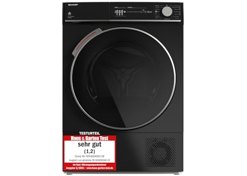 Sharp KD-NHH8S9GB3-DE Wärmepumpentrockner für 8 kg Wäsche, C, 15 Programme inkl. Schnellprogramm, LED-Trommelbeleuchtung, Schwarz