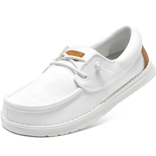 STQ Women's Boat Shoes with Orthopedic Insole Slip On Business Casual Shoe for Plantar Fasciitis Lightweight Canvas Loafer