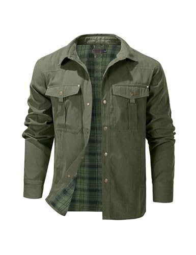 Image of Haellun Men's Flannel Lined Shacket Long Sleeve Plaid Western Cowboy Snap Button Down Shirts Jackets with Pockets